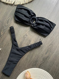 Wrinkled Bandeau High Cut Mini Thong Bikini Female Swimsuit Women Swimwear Two-pieces Bikini Set Bather Bathing Suit Swim Lady