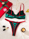 Christmas customized style,Sexy underwear set in green and red, featuring a thong style.Christmas Carnivals Sexy Bra ZA825175