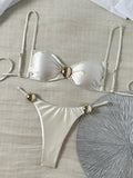 Metal Buckle Satin Bikini Women Micro Thong Swimwear Female Swimsuit Two-pieces Bikini Set High Cut Bather Bathing Suit Swim