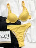 Sexy Ribbed Bra Cup High Waist Bikini Women Swimsuit Female Swimwear Two Pieces Bikini set Push Up Bather Bathing Suit Swim Lady