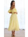 Foridol Off Shoulder Summer Spring Midi Dresses Women Casual Puff Sleeve A-line Beach Vestidos Yellow Beach Party New in Dress