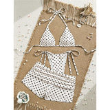 S - XL With Shorts Polka Dot Halter Bikini Female Swimsuit Women Swimwear Three-pieces Bikini Set Bather Bathing Suit Swim V8292
