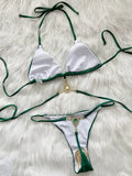 Halter Rhinestone Diamond Bikini Women Micro Thong Swimwear Female Swimsuit Two Pieces Bikini Set Satin Bathing Suit Swim Lady