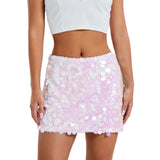 Women's Solid Color Sparkle Sequin Skirt Glitter Mini Skirt Belly Dance Short Skirt Clubwear Festival Costume