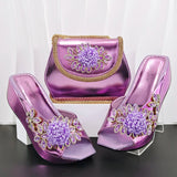 doershow High Quality African Style Ladies Shoes And Bags Set Latest silver Italian Shoes And Bag Set For Party HO1-1