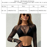 2 Piece Set Women Long Sleeves Beach Cover Up Without Bikini See Through Dress Fishnet Summerwear Vacation Swimsuit Swimwear