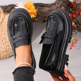 Patent Leather Chunky Platform Loafers Women British Style Plus Size 43 Thick Heel Pumps Woman Slip On Round Toe Oxford Shoes