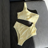 Wrinkled Asymmetric One Shoulder Female Swimwear One Piece Swimsuit Women Monokini Bather High Cut Out Bathing Suit Swim Lady