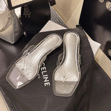 2026 Summer Jelly Shoes Women Fashion Sandals Low Heel Square Toe Girls Street Flip Flops Transparent Color Female Slippers