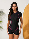 2025 Slim Rush Guard Surfing Swimsuit Women One Piece With Zipper Black Swimwear Female Bathers Bathing Swimming Swim Suit