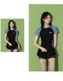 Fashion Women's Swimming Suit Ladies Patchwork Short Sleeve Swimwear Sports Pool Beachwear Two Piece Swimsuit With Shorts