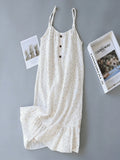 Women Floral Nightdress Sleeveless Cami Nightgown Loose Crinkle Sleep Dress Button Front Ruffle Hem Summer Loungewear