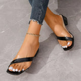 2026 Summer New Fashion Open Toe Solid Color Simple Leather Surface Versatile Candy Color Large Slippers Square Heel Shoes Women