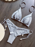 New Solid Color Bikini Set 2026 Women's Swimsuit Hanging Neck Rope Split Swimsuit 2-piece Set Summer Beachwear