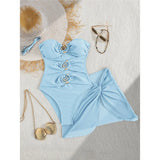 XS - L 6 Colors With Skirt Cut Out Women Swimwear Bandeau Metal Ring Bather Bathing Suit Swim One Piece Swimsuit Female K8108