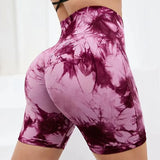 Tie Dye High Waisted Butt Lifting Yoga Shorts for Women, Breathable Sport Shorts with Four-Way Stretch - Gym, Running, Workout