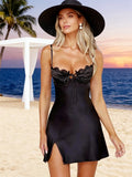 Summer Women´s Lace Trim Corset Sling Dress Sleeveless Tie Up Backless Skinny Split Dress for Party Sexy Retro Clubwear
