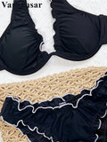 2026 Ruffled Halter Underwired Bikini Female Swimsuit Two-pieces Bikini set Women Swimwear Brazilian Bathing Suit Bather V7606