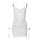FDYOUI Spaghetti Strap See-through Mesh Dress Women Sleeveless Lace Patchwork Mini Party Dresses White Black Night Club Outfit