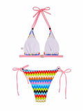 Hollow Out Halter Bikini 2025 Colorful Swimsuit Women Padded Swimwear Female Bathers Bathing Swimming Swim Suit Beachwear
