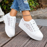 Fashion Women Shoes 2026 Fashion Summer Casual White Shoes Cutouts Lace Hollow Breathable Platform Flat Shoes Woman Sneakers