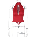 FDYOUI Women's Halter Neck Bandage Crop Tops 2026 Summer Sexy Off Shoulder Backless Corset Ladies Sleeveless T-shirt High Street
