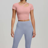 2 Pieces Women Tracksuit Yoga Set Spring Summer Short Sleeve Hollow Out Slim Sports Top High Waist Leggings Running Fitness Suit