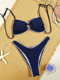 Sexy Navy Contrast Shell Bikini Set 2026 Women Circle Pleate Push Up Bra High Waist Swimsuit Beach Bathing Suit Swimwear Biquini