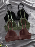 3PCS Basic Solid Women's Underwear Set Seamless Push Up Bra Comfortable Thin Strap Underwire Lingerie