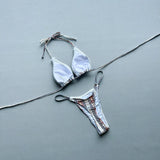 New 2026 Women's Micro Bikini Set Plaid Print Neck Lace-up Backless Biquini Beachwear Sexy Push Up Thong Low Waist  Bathing Suit