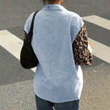 2026 New Women's Loose Casual Leopard Stripe Patchwork Long Sleeve Shirt with Pockets Turn Down Collar Blouse Top