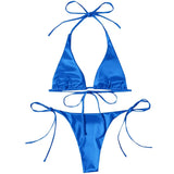 Sexy 13 Colors Halter Satin Brazilian Bikini Women Swimwear Female Swimsuit Two-pieces Bikini set Bather Bathing Suit Swim V4966
