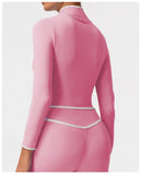 Women's Yoga Top Color-Block Zipper Stand Collar Bare Jacket Autumn Winter Outerwear Running Fitness Long Sleeve Coat