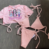 DEKA Girl Three-Piece Bikini Set High Cut Women Mesh Sheer Srappy Thong Swimwear Female Lace-up Swimsuit Bather Bathing Suit