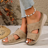 Summer Lightweight Wedges Slippers Women Metal Decor Plus Size 36-43 Beach Sandals Woman Comfortable Printed Platform Sandles