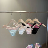 New Cotton Crotch Low Waist Lace Panties Briefs Satin Silk Underwear for Women Cross Belt Bow Lace Briefs Female Lingerie
