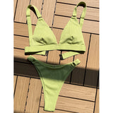 Sexy High Leg Cut Ribbed Bikini Women Swimwear Female Swimsuit Two-Pieces Bikini Set Padded Bather Bathing Suit Swim Lady V3255