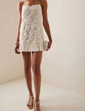 2025 Summer Lady New 3D Flower White Mini Chiffon Dresses Sexy Backless Simple Elegant Fashion Ladies Slim Holiday Party Outfits