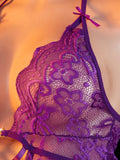 Adult Erotic Bodysuit Lace Hanging Collar Deep V-neck Semi Transparent Women Sexy Lingerie Crotchless Hot Underwear