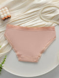 Women Ribbed Cotton Briefs Lace Trim Mid Waist Panties Soft Breathable Rhinestone Star Decor Ladies Daily Basic Underwear W134