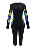 2026 Zipper Rushguard Long Sleeve Surfing Swimsuit Women One Piece Printed Swimwear Female Bather Bathing Swimming Swim Suit XXL