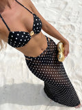 Polka Dots with Mesh Skirt Halter Shell Bikini Women Swimwear Female Swimsuit Three-pieces Bikini Set Bather Bathing Suit Swim