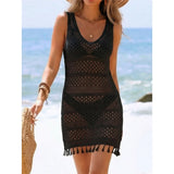 S - XL Hollow Out Sleeveless Crochet Knitted Tunic Beach Cover Up Cover-ups Beach Dress Beach Wear Beachwear Female Women V7935