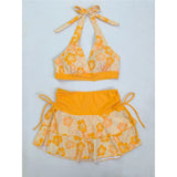 S - XL With Skirt Printed Halter Bikini Female Swimsuit Women Swimwear Three-Pieces Bikini Set Bather Bathing Suit Swim V8230
