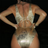 Sexy Golden Deep V Neck High Cut Leg Backless One Piece Swimsuit Women Swimwear Female Monokini Bather Bathing Suit Swim V6690