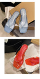 2026 Summer Jelly Shoes Women Fashion Sandals Low Heel Square Toe Girls Street Flip Flops Transparent Color Female Slippers