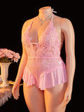 Adult Sexy Lace Teddy Bodysuit For Women Deep V Neck Open Back Halter Design Romantic Hot Women's Lingerie Babydoll Sleepwear