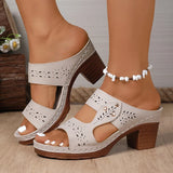 Lightweight High-Heeled Sandals Women Plus Size 43 Hollow Out Thick Heel Slippers Woman Summer Slip On Platform Sandles Female