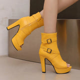 White Sexy Women Sandals Peep Toe 12cm Chunky Platform Zipper Belt Big Size 34-50 Dating Nightclub Ankle Cool Sandals Boots