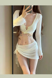 Women's Bikini Women's Four Piece Set, Split Fashion Skirt Style, Hollow Out, Conservative, Seaside Hot Spring Soaking